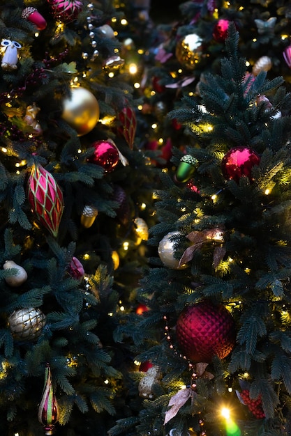 blurred background with decorated christmas tree