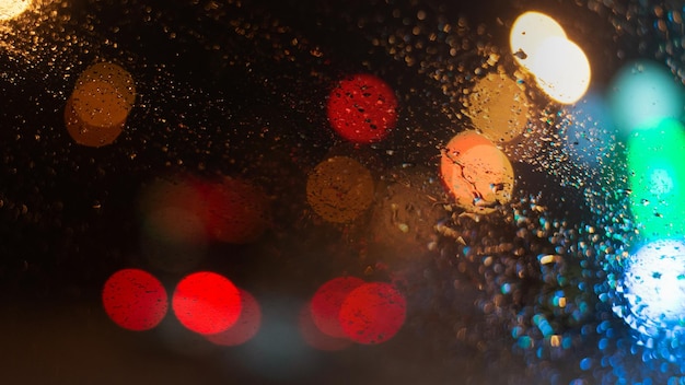 Blurred background with raindrops and lights