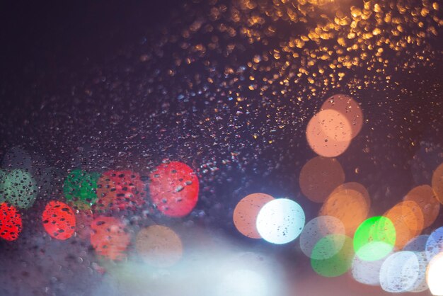 Blurred background with raindrops and lights