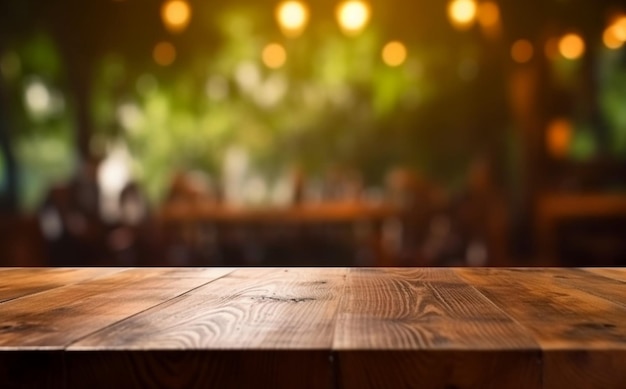 Blurred bar interior backdrop with the top of a wooden table