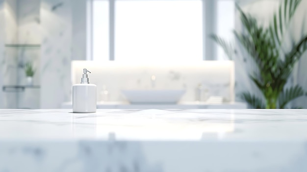 Blurred bathroom background and Marble counter table top can be used mock up for m Generative AI