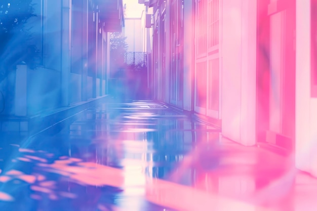 Photo blurred blue and pink urban building background scene