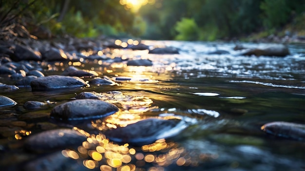 Blurred bokeh of a calm flowing river