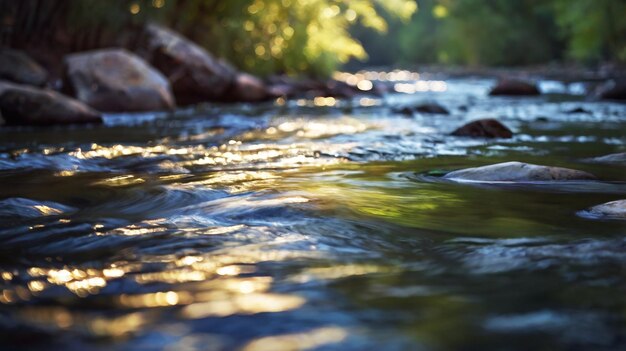 Blurred bokeh of a calm flowing river