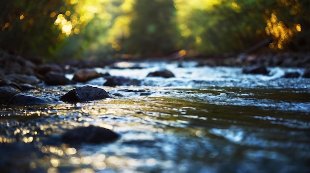 Blurred bokeh of a calm flowing river