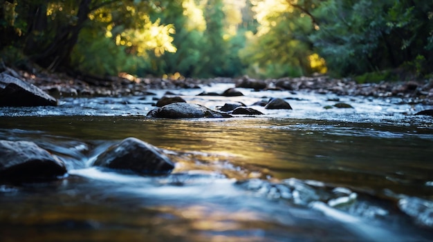 Blurred bokeh of a calm flowing river