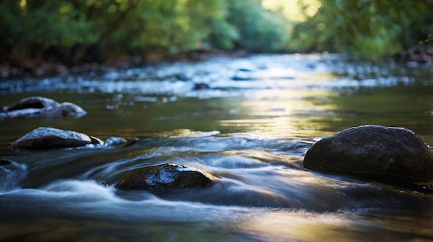 Photo blurred bokeh of a calm flowing river