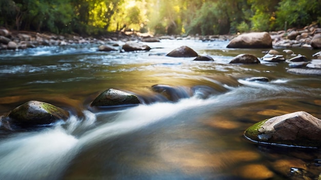 Photo blurred bokeh of a calm flowing river