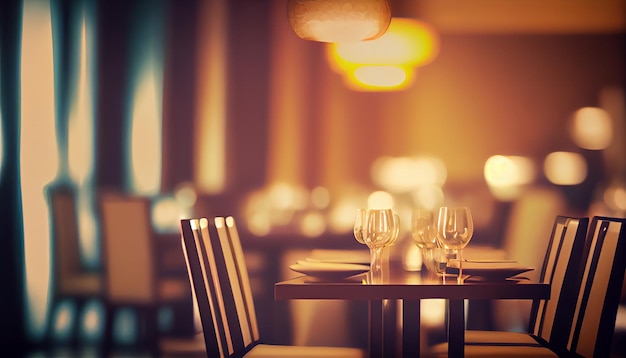 Blurred bokeh of the dining tables and chairs in vintage style image