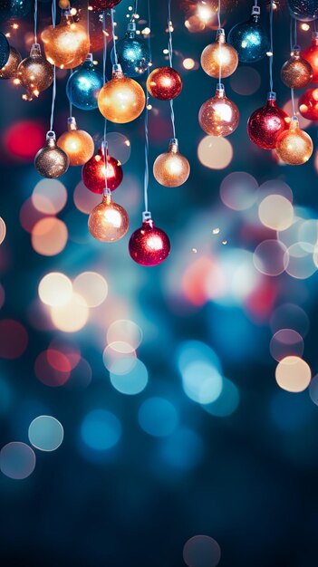 Blurred bokeh light on dark blue background Christmas and New Year holidays template