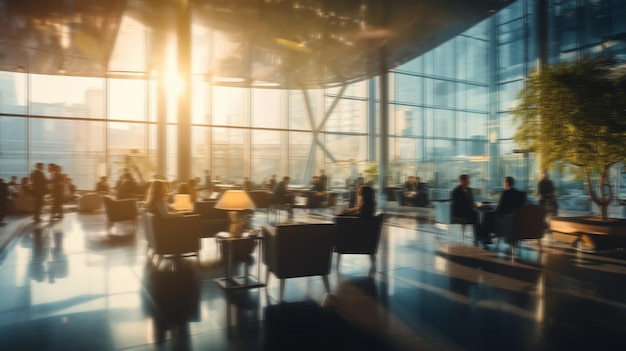 blurred business people at lobby for modern office life background generative AI