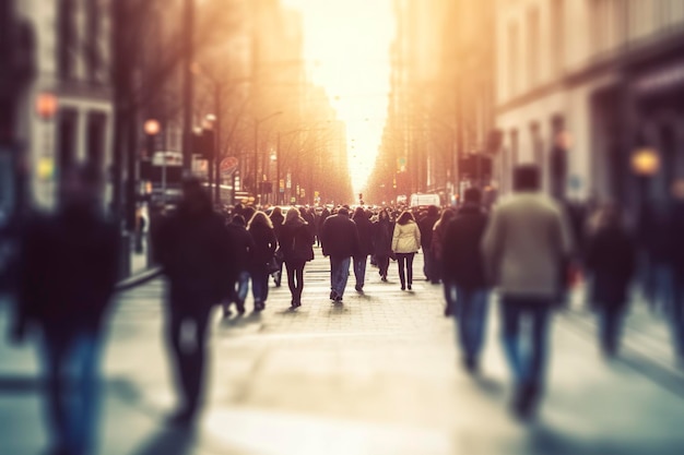 Blurred business people walking in the city scape