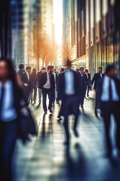 Blurred business people walking in a modern hall