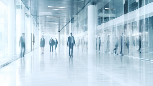 Blurred business people in white glass office background Generative AI