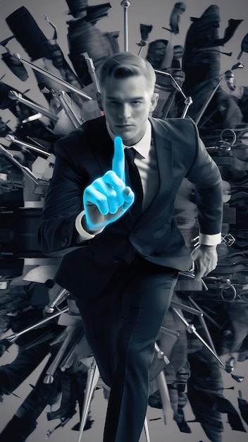 Blurred businessman with bright finger