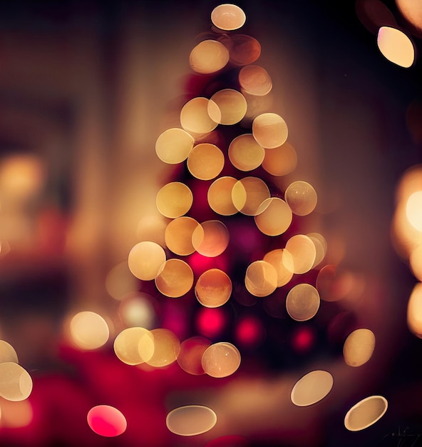 Blurred Christmas background with Christmas tree 3d illustration