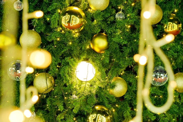 Blurred of Christmas lights on Christmas tree background