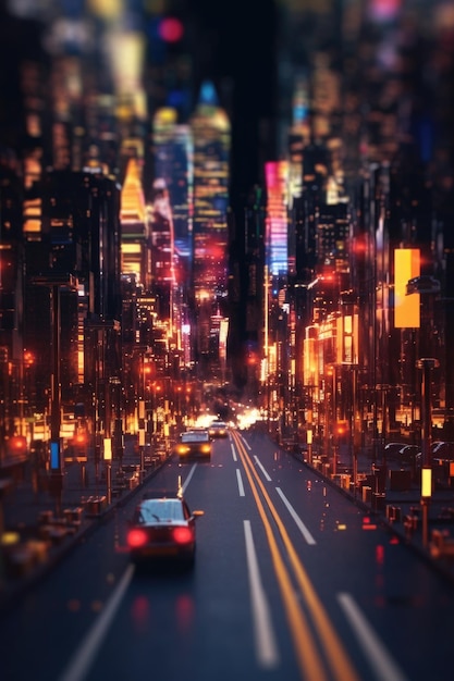 Blurred city lights at night for bokeh effect created with generative ai