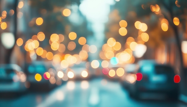 Photo blurred city street with lights at night showing cars and festive illumination