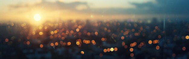 Photo blurred cityscape with golden sunset glow