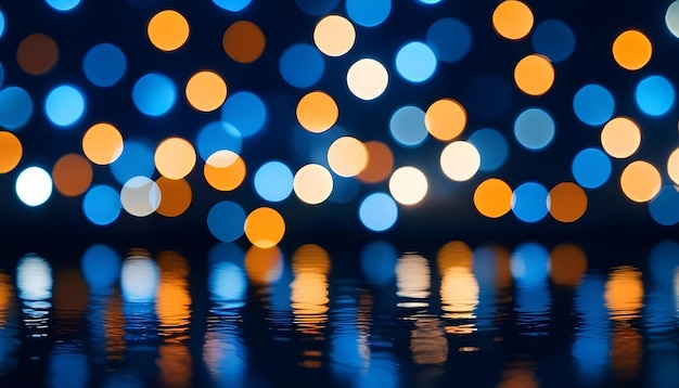 Photo blurred colorful lights blue and orange bokeh lights against a dark background 10