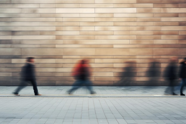 Blurred crowd people walking in modern city by Generative AI