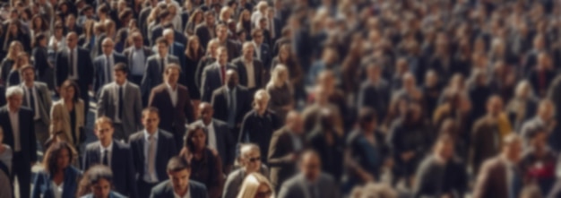 Blurred crowd of unrecognizable business people at the street in a busy city People in a hurry for work Rush hour motion blur concept background