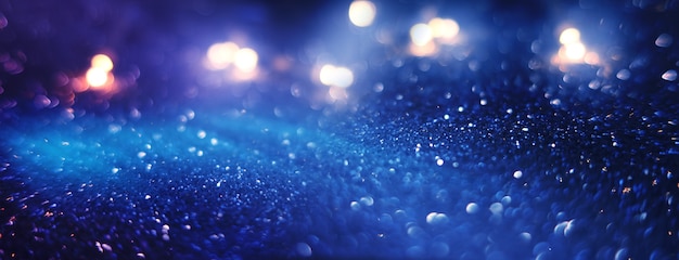 Blurred dark abstract background with glittering lights bokeh Ultraviolet glittering lights