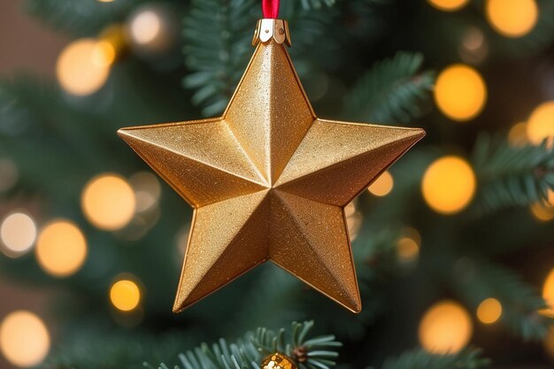 Blurred defocus with Bokeh of golden star of Christmas tree decoration on Bokeh