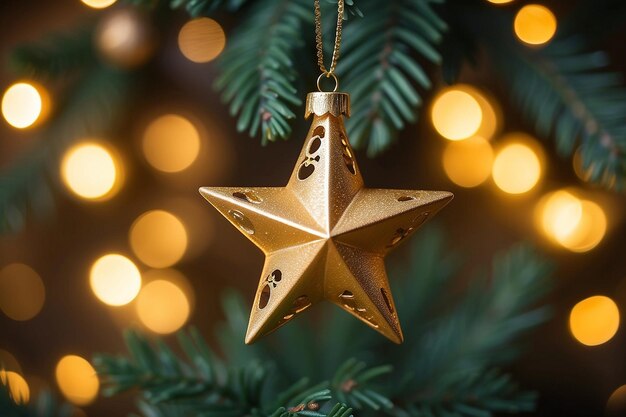 Blurred defocus with Bokeh of golden star of Christmas tree decoration on Bokeh