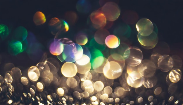 Photo blurred defocused bright light lens flare shiny spots dark background