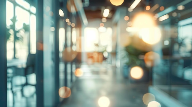 Photo blurred empty open space office abstract light bokeh at office interior background for design