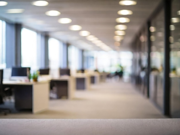 Blurred empty open space office Abstract light bokeh at office interior background for design