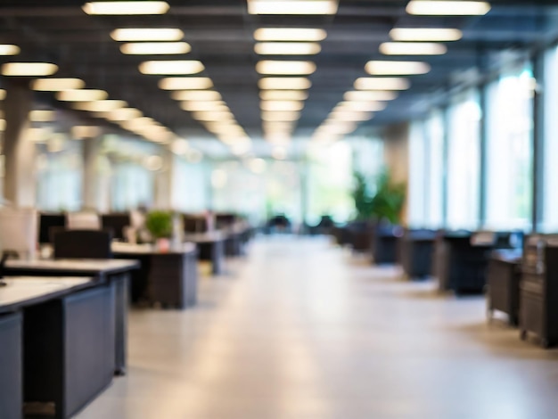 Blurred empty open space office Abstract light bokeh at office interior background for design