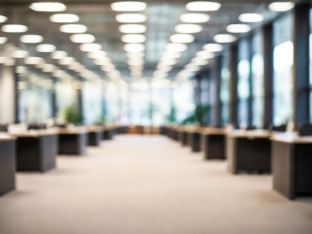 Blurred empty open space office Abstract light bokeh at office interior background for design