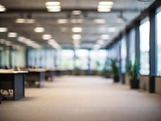 Blurred empty open space office Abstract light bokeh at office interior background for design