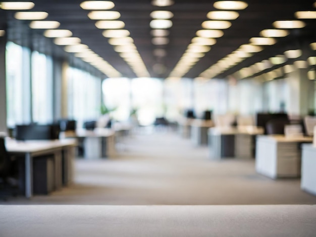 Blurred empty open space office Abstract light bokeh at office interior background for design