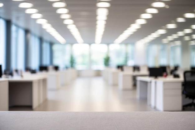 Blurred empty open space office Abstract light bokeh at office interior background for design