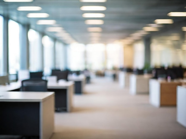 Blurred empty open space office Abstract light bokeh at office interior background for design