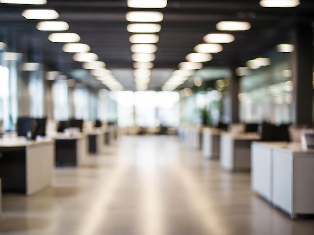 Blurred empty open space office Abstract light bokeh at office interior background for design