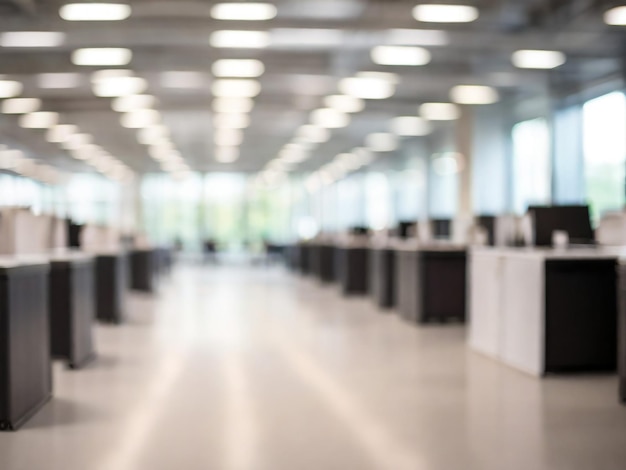 Blurred empty open space office Abstract light bokeh at office interior background for design