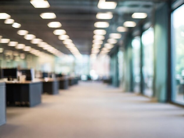 Blurred empty open space office Abstract light bokeh at office interior background for design