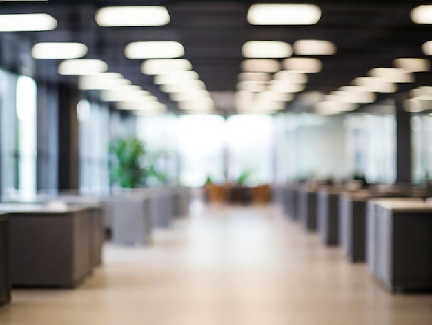 Blurred empty open space office Abstract light bokeh at office interior background for design