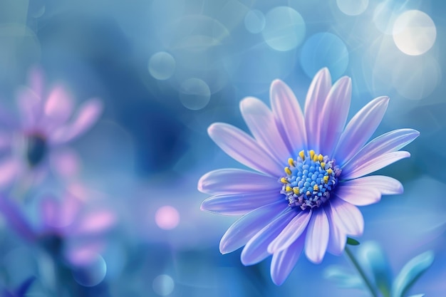 Blurred Flower Abstract Soft Focus Background with Blooming Blossoms in Blue