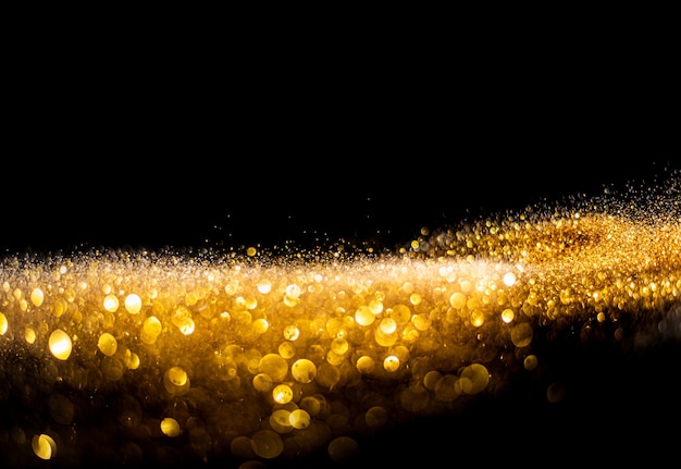 Blurred glitter bombs, gold glitter defocused abstract Twinkly Lights grunge Background.