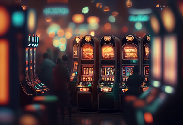 Blurred image of slots machines at the casino AI