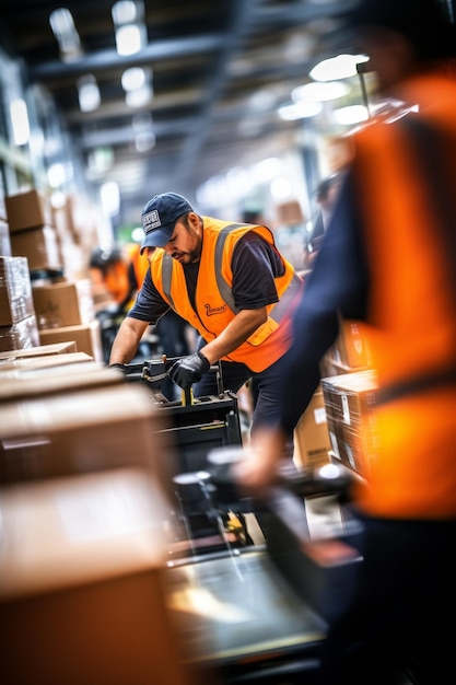 Blurred image of warehouse employees Generative AI