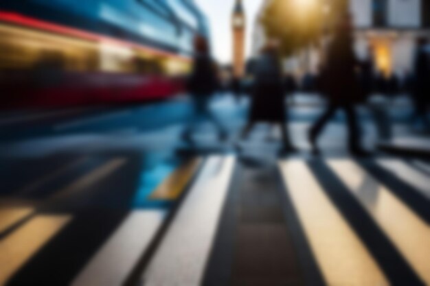 Photo blurred images of business people walking in the cityscape sunlight with bokeh