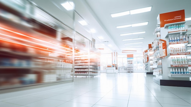 Blurred interior of drugstore