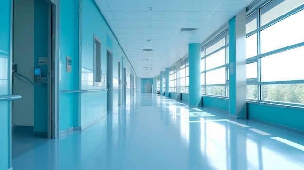 Blurred interior of hospital abstract medical background Generative AI